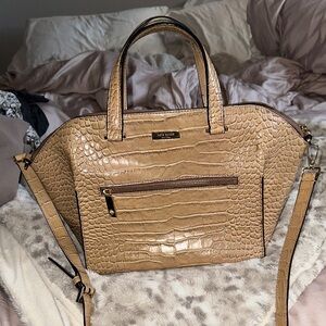 Kate Spade Croc-Embossed Satchel in Tan